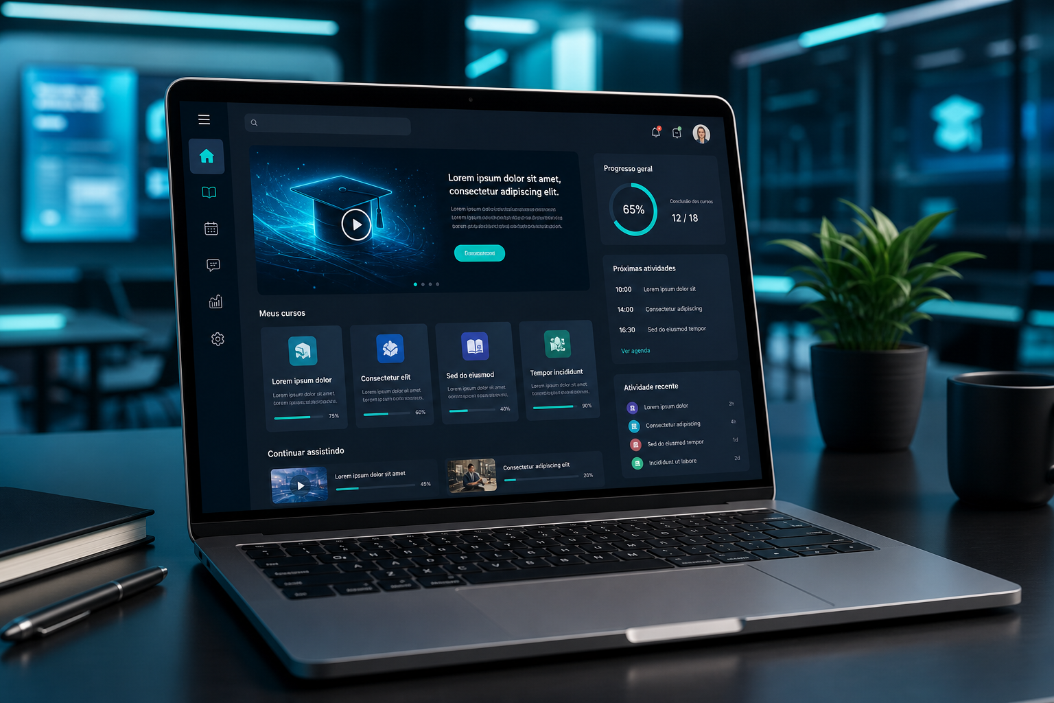 Ambiente virtual de aprendizagem exibido em notebook